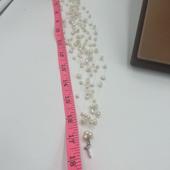 Vtg Crown Trifari Necklace Floating Pearls Illusion Real Pearls Wedding Multi - Picture 7 of 8